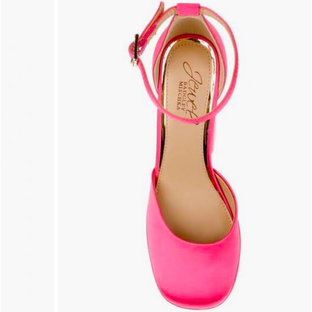 💕 Jewel Badgley Mischka | Hot Pink Round Toe Block Heels - Picture 5 of 5